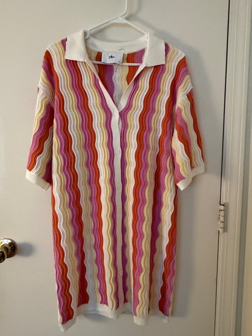 Yellw Wavy Stripe Button-Front Knit Dress - Pink, Orange, Cream